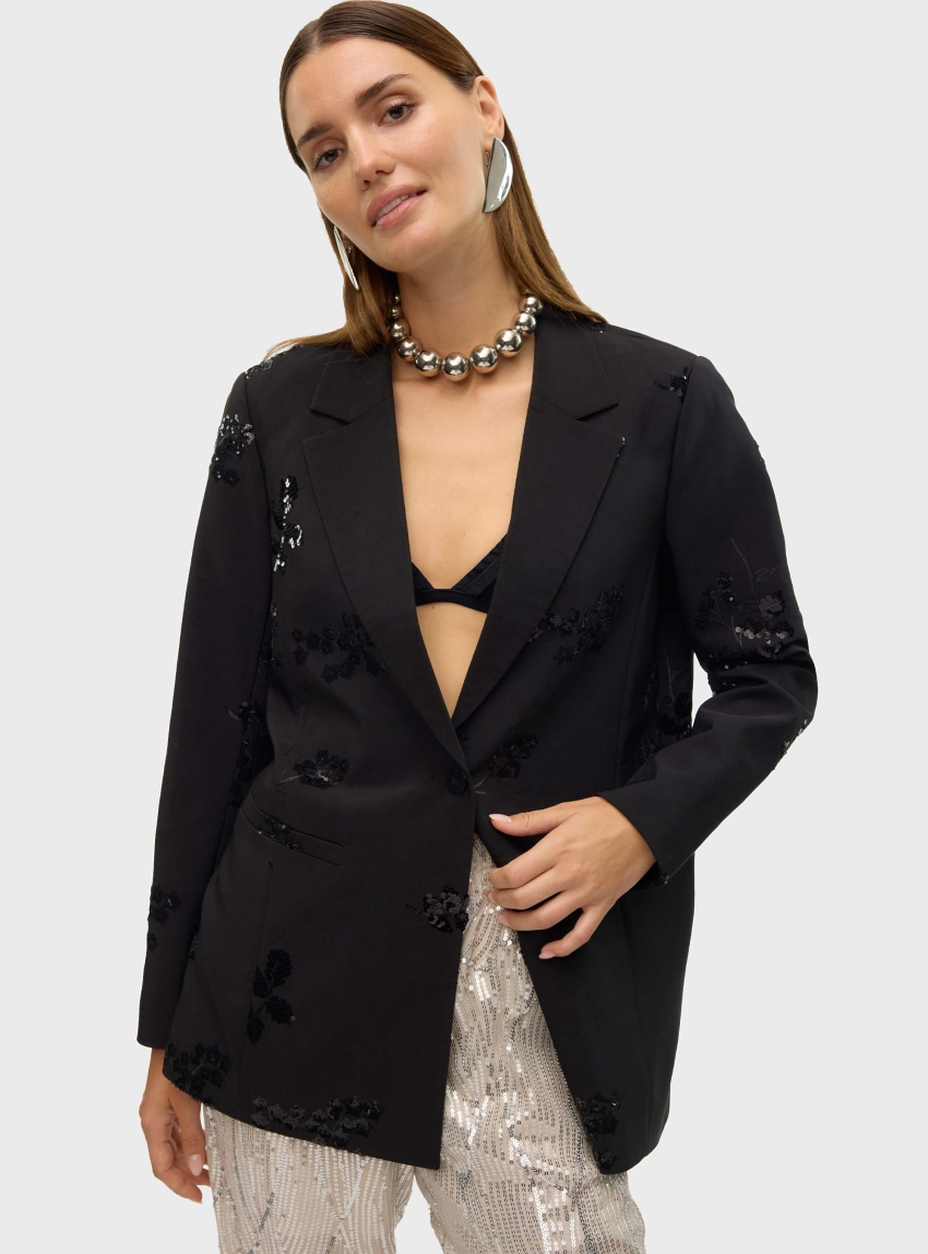 Vero Moda Mitra Loose Embellished Blazer - Black