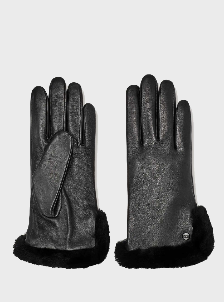 UGG Leather Sheepskin Vent Gloves - Black