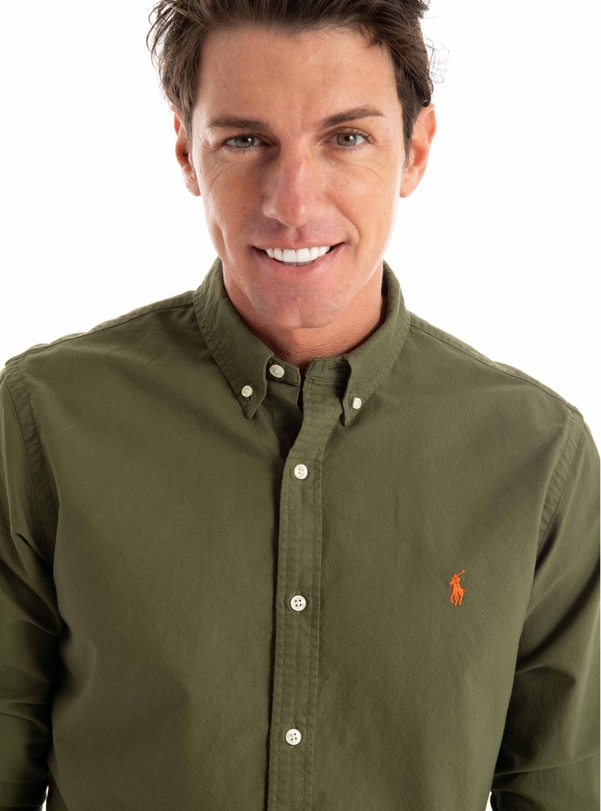 Polo Ralph Lauren Slim Fit Garment-Dyed Oxford Shirt - Olive 