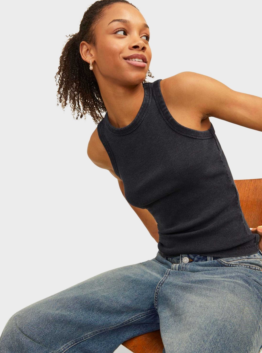JJXX Forest Washed Rib Top - Black