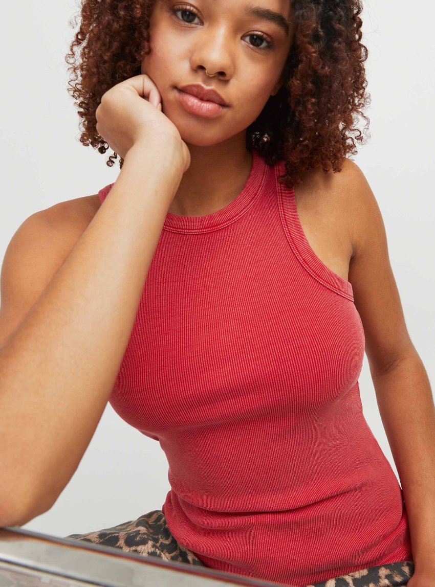 JJXX Forest Washed Rib Top - Red
