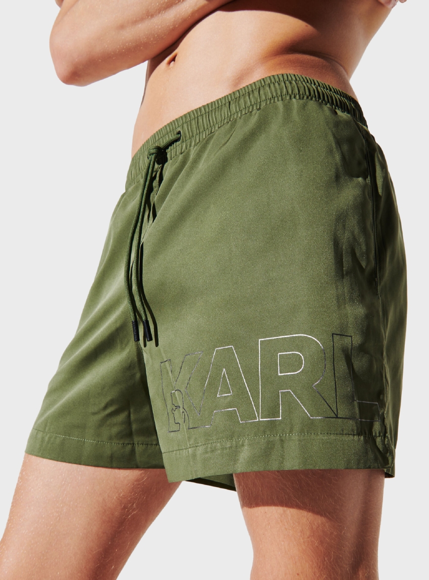 Karl Lagerfeld Metallic Logo Short Boardshort - Olive 
