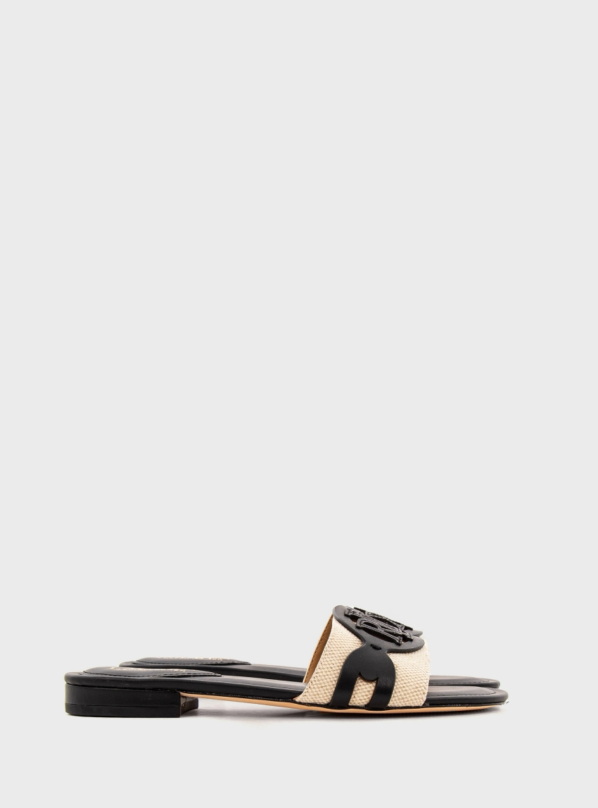 LAUREN Ralph Lauren Alegra Canvas-Leather Slide Sandals - Black