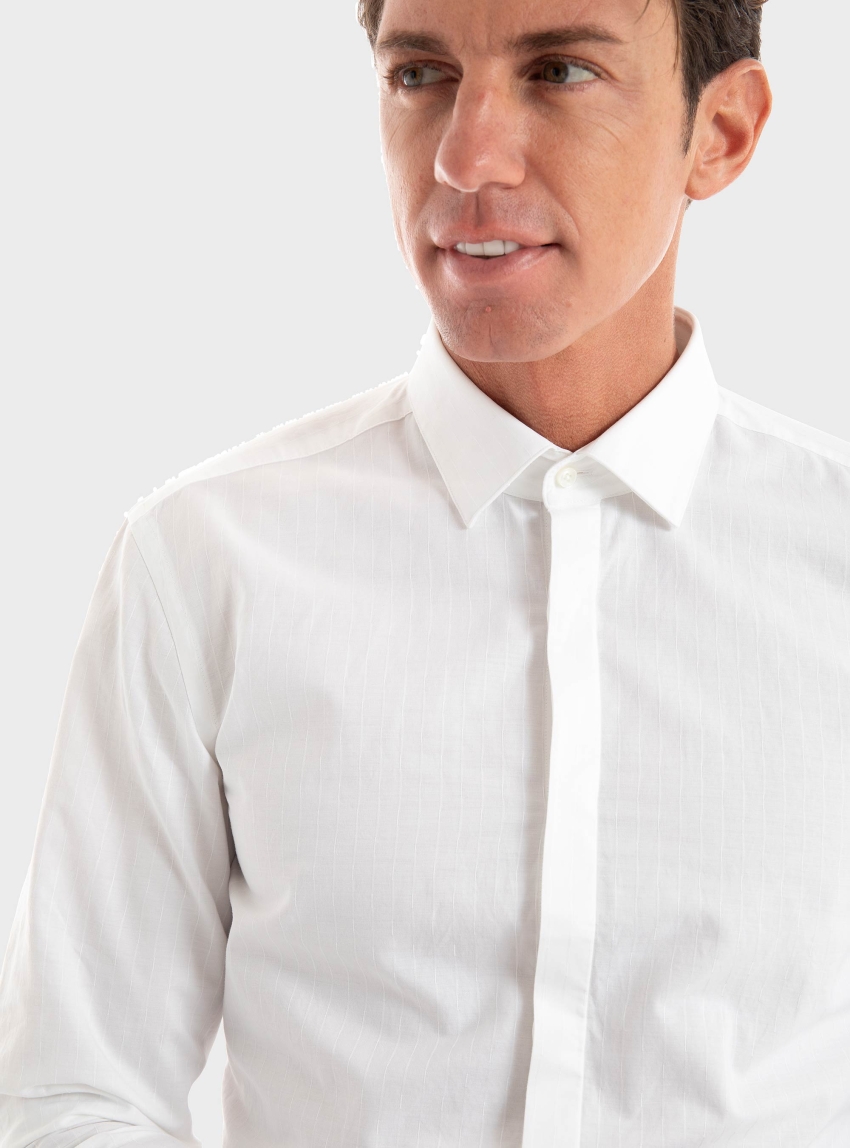 HUGO Slim-Fit Shirt In A Striped Cotton Blend Kennew - White