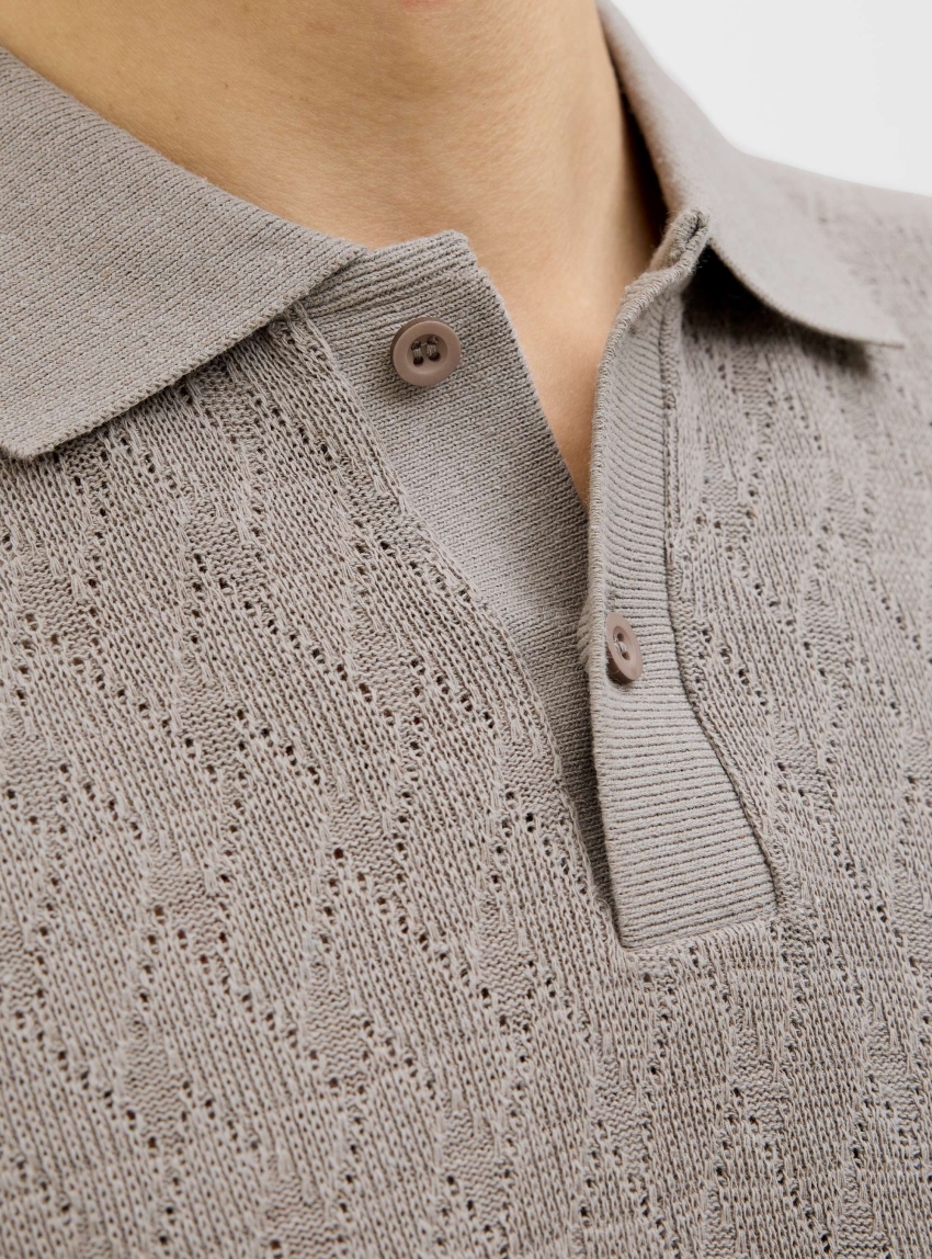 Jack & Jones Premium Trent Jacquard Polo Shirt - Beige