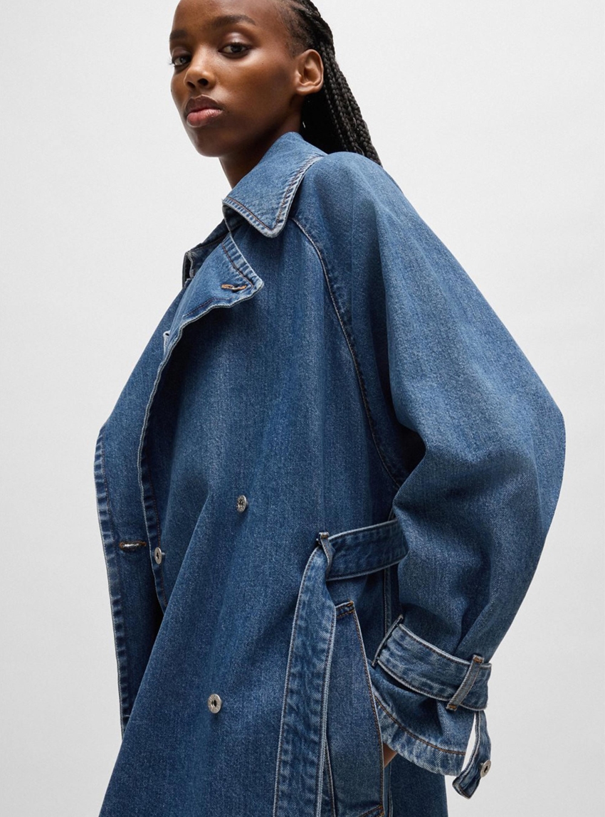 HUGO Double Breasted Trench Coat Garena_1_B - Dark Aged Denim