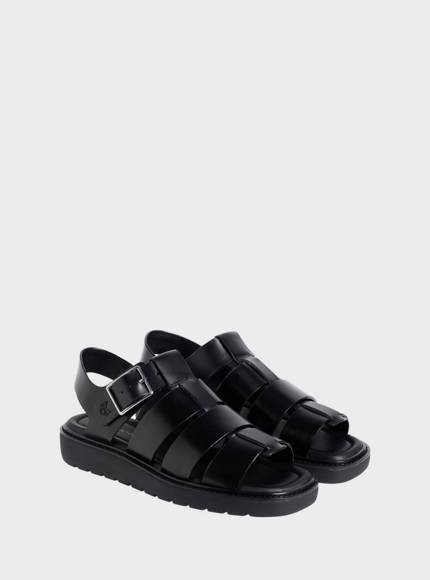 Calvin Klein Leather Fisherman Sandals - Black