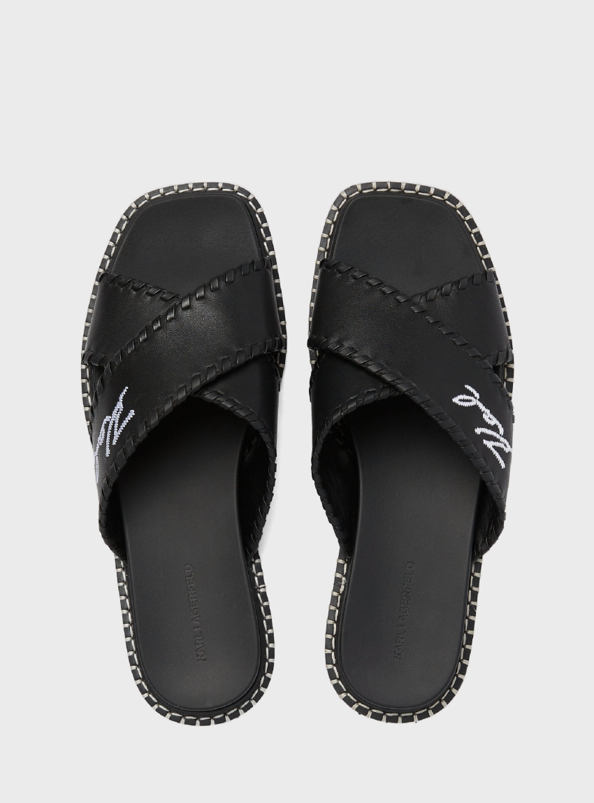 Karl Lagerfeld Kleo Whipstitch Krosstrap Sandals - Black