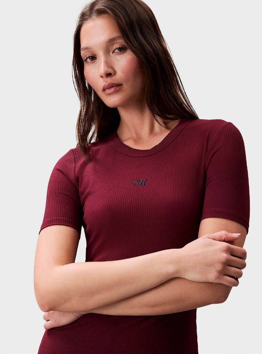 Calvin Klein Modal Stretch Rib Midi Dress - Bordeaux