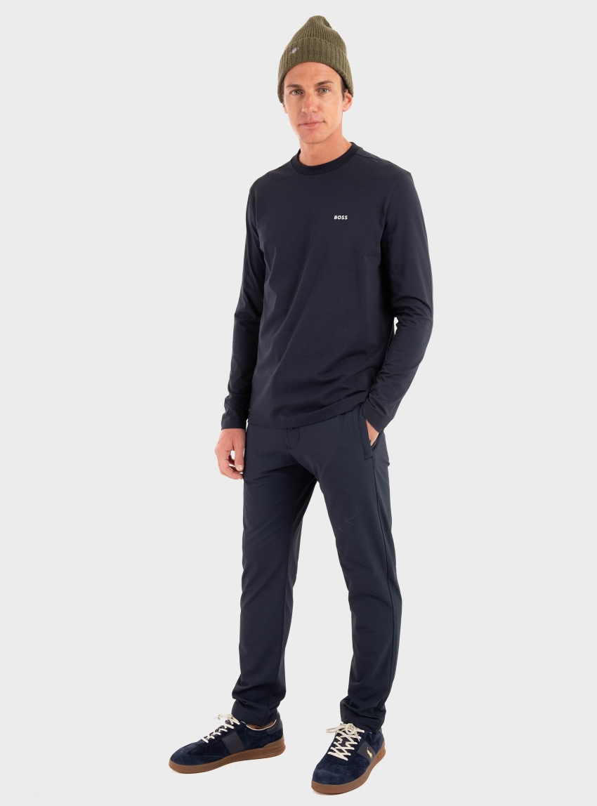 BOSS Long Sleeved Contrast Logo T-Shirt Tee Long - Dark Blue