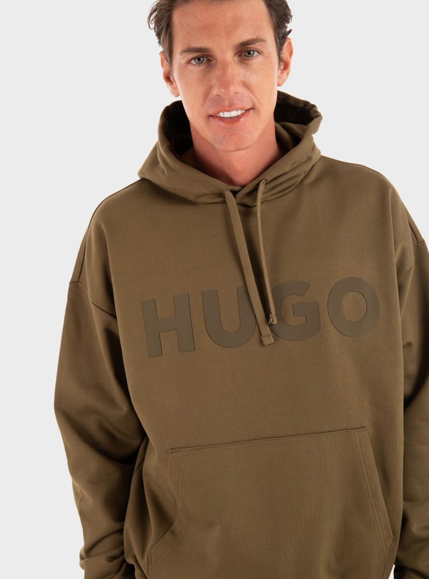 HUGO Oversized-Fit Hoodie In Cotton Terry With Tonal Logo Ditchle - Olive 