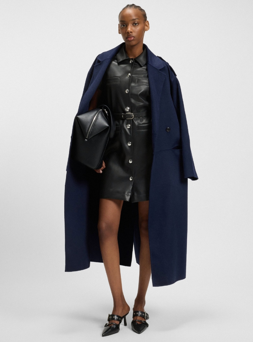 HUGO Shirt Dress In Faux Leather With Press-Stud Buttons Kalindana-1 - Black