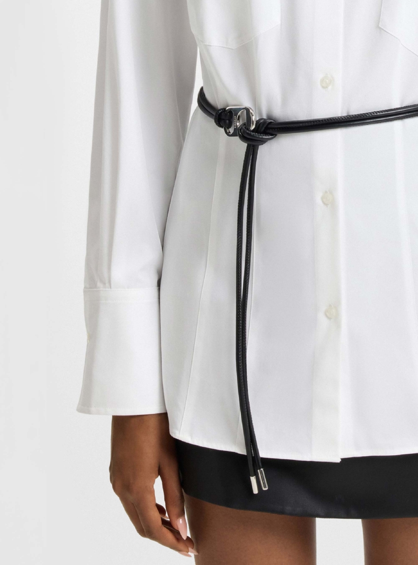 HUGO Slim-Fit Long-Length Shirt With Faux-Leather Belt  Everlee - White
