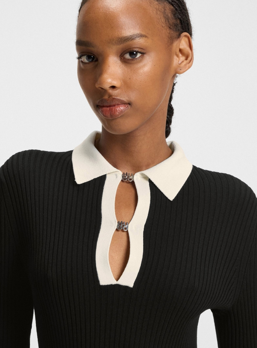 HUGO Knitted Tube Dress With Stacked-Logo Keyhole Placket Sharry - Black