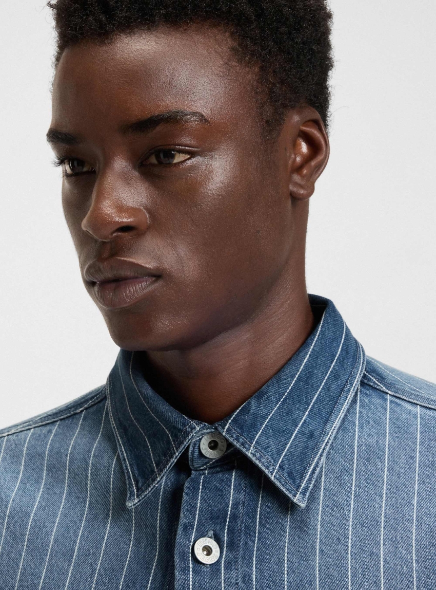 HUGO Oversized-Fit Shirt In Blue Striped Denim Ebolt - Medium Aged Denim