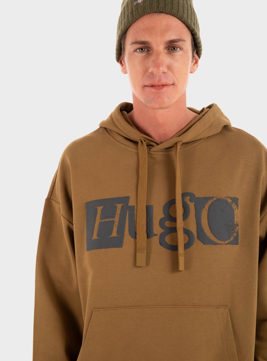 HUGO Cotton-Terry Hoodie With Puff-Print Logo Nildi - Olive 