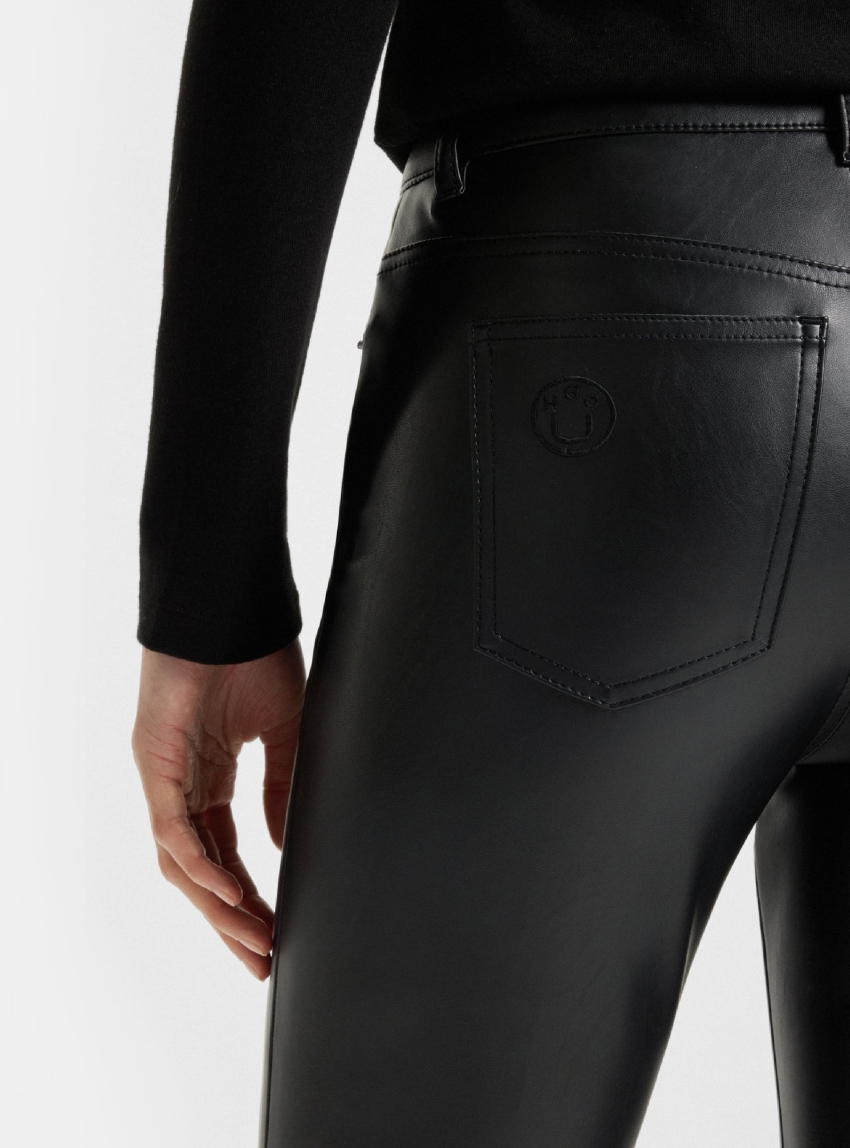 HUGO Faux-Leather Trousers With Flared Leg Hableu-1_B - Black