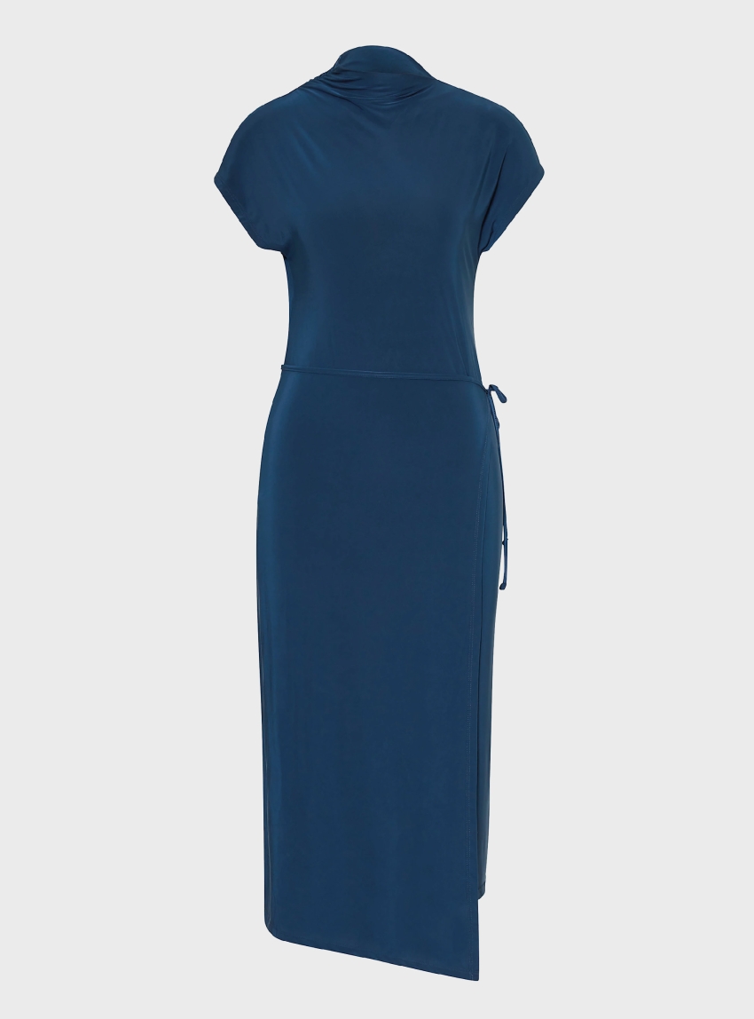 Calvin Klein Fitted Wrap Midi Dress - Blue