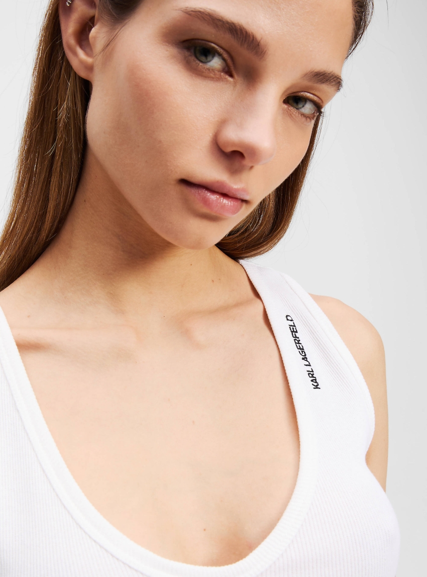 Karl Lagerfeld Ribbed V-Neck Tank Top - White