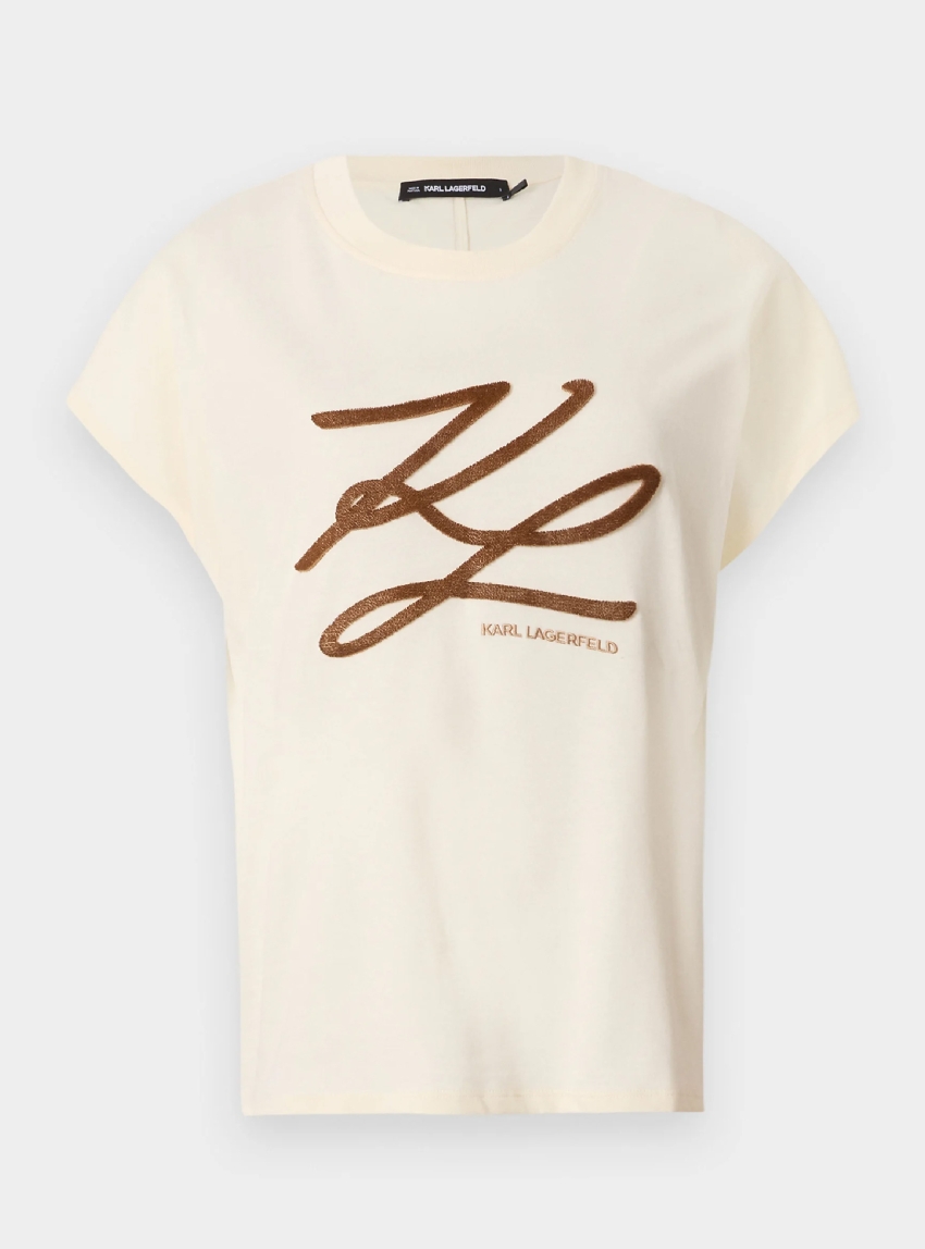 Karl Lagerfeld Autograph Logo T-Shirt - Cream