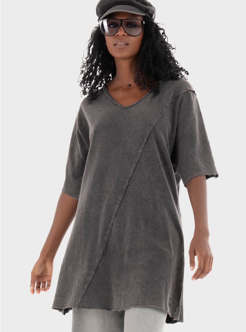 Dirty Laundry Relaxed Dress With Raw Edges - Washed Black
