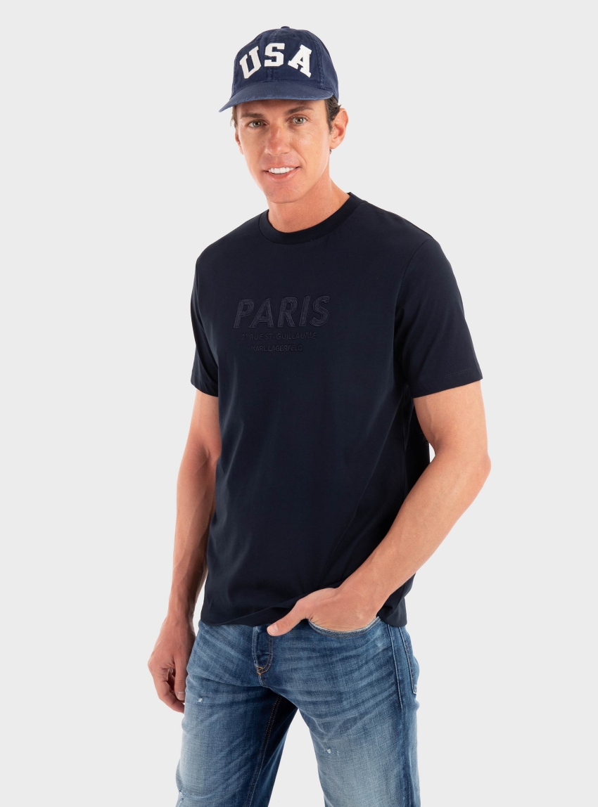 Karl Lagerfeld Embroidery Logo T-Shirt - Navy