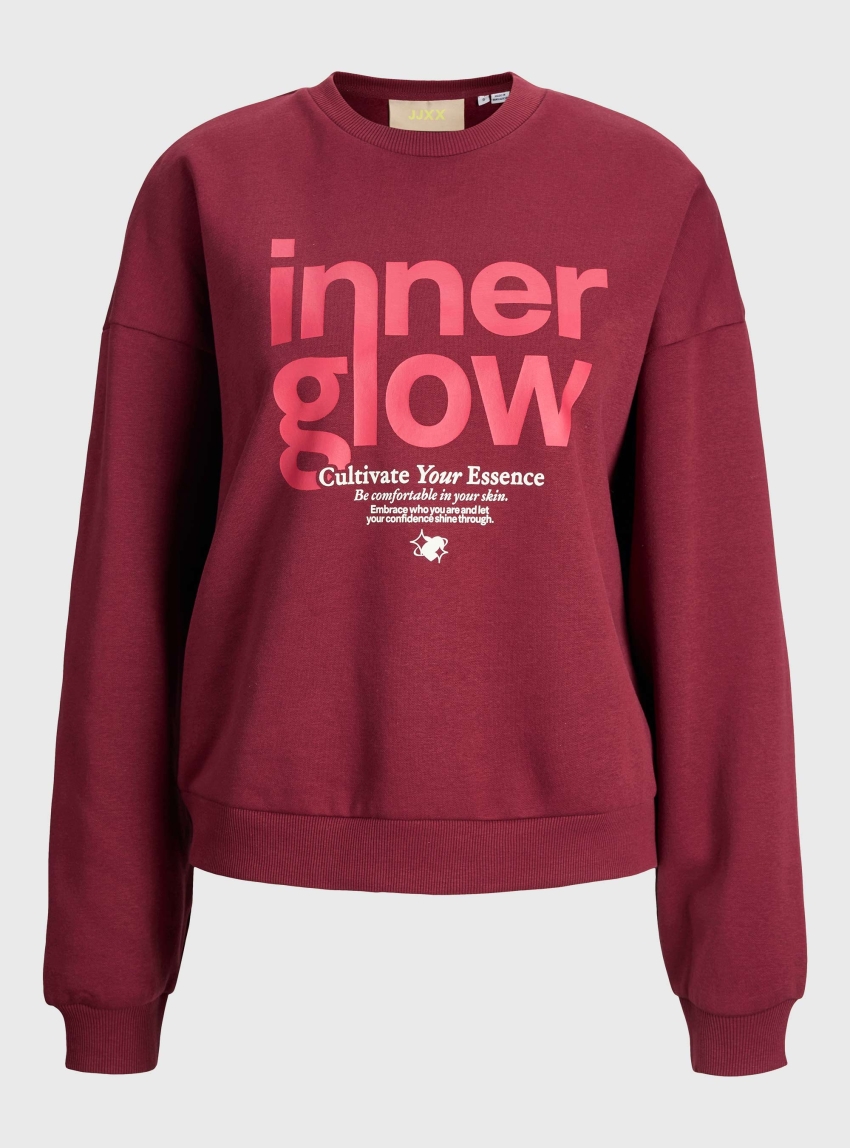 JJXX Mimi Relaxed Print Crew Sweater - Bordeaux