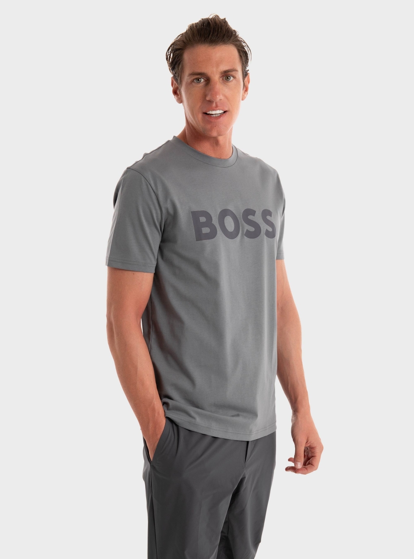 BOSS T-Shirt With Rubber-Print Logo Thinking 1 - Grey