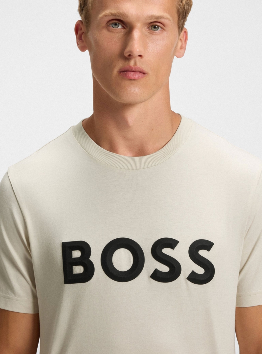 BOSS Regular Fit Logo T-Shirt Tee Iconic Zone - Ecru
