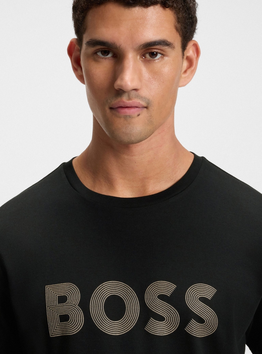 BOSS Pima-Cotton T-Shirt With Gloss Logo  Tee Logo Future - Black