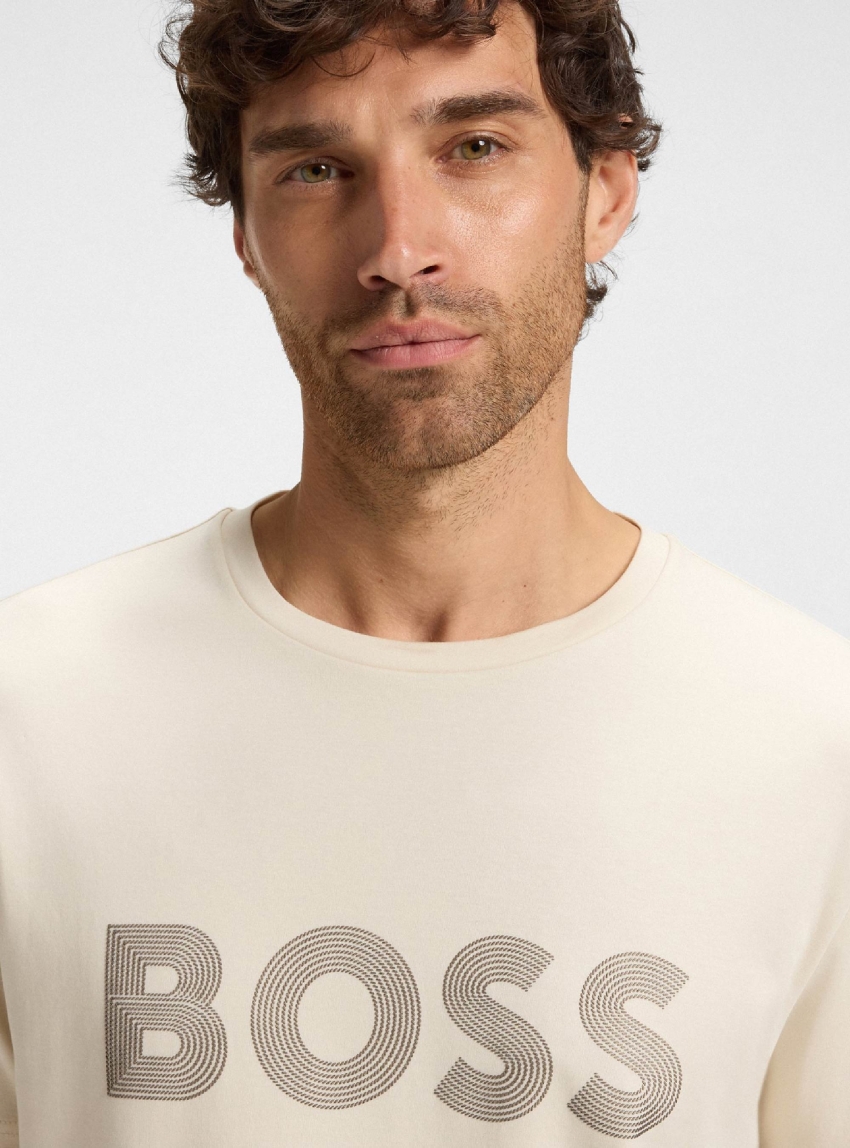 BOSS Pima-Cotton T-Shirt With Gloss Logo  Tee Logo Future - Ecru