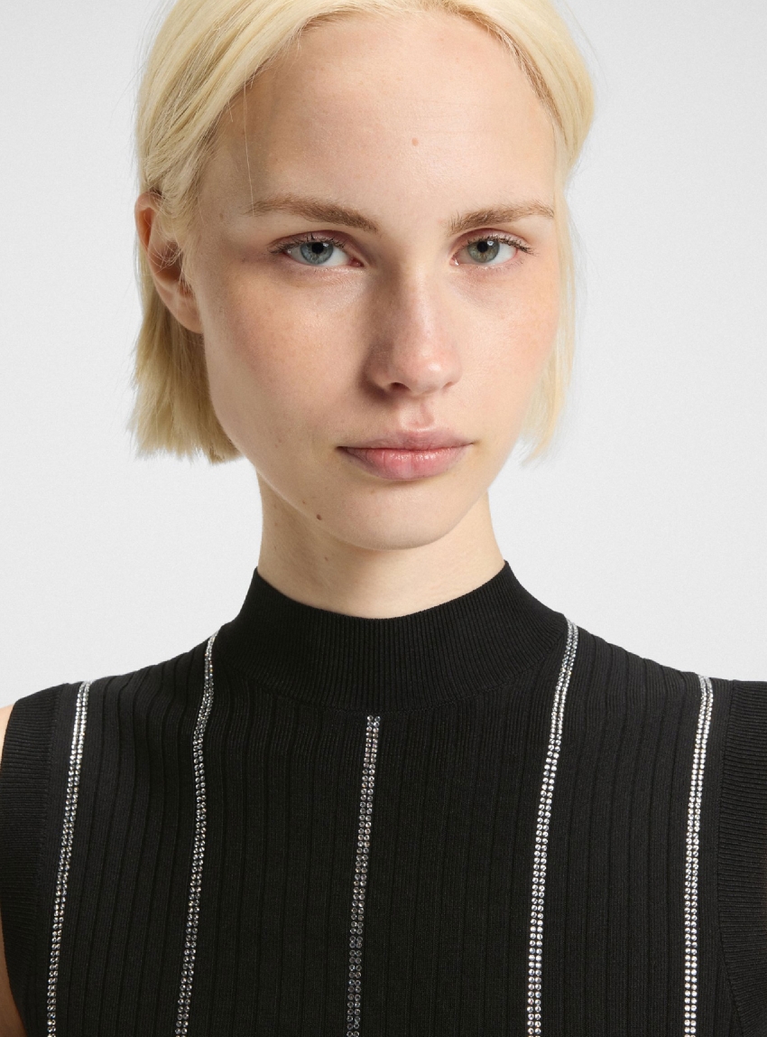 HUGO Bodycon Dress With Rhinestone Stripes Sbonny - Black