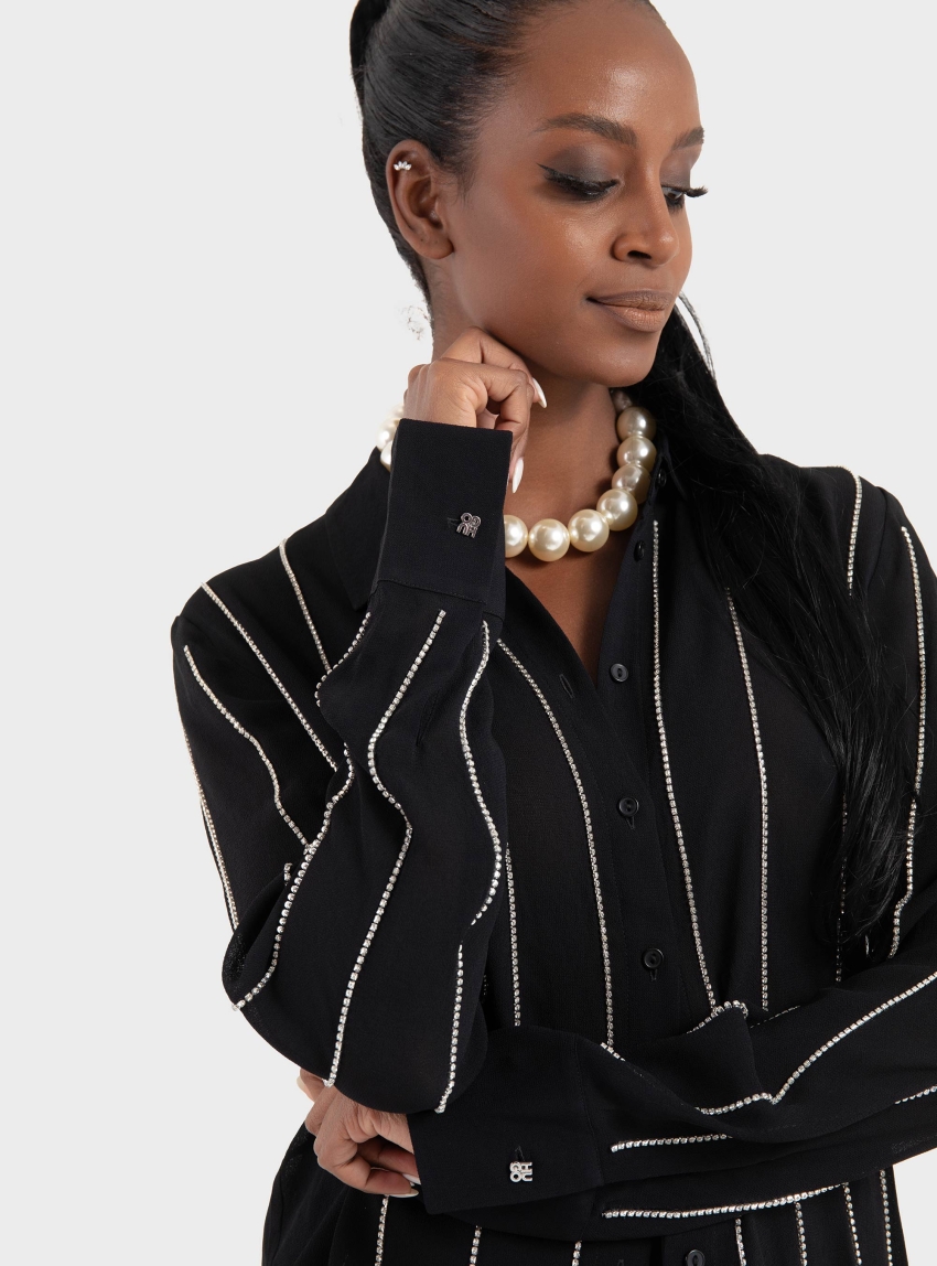 HUGO Regular-Fit Blouse With Rhinestone Stripe  Eldja - Black