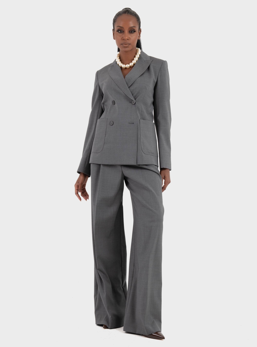 Weekend Max Mara Double-breasted blazer in wool canvas Ornati - Dark Grey