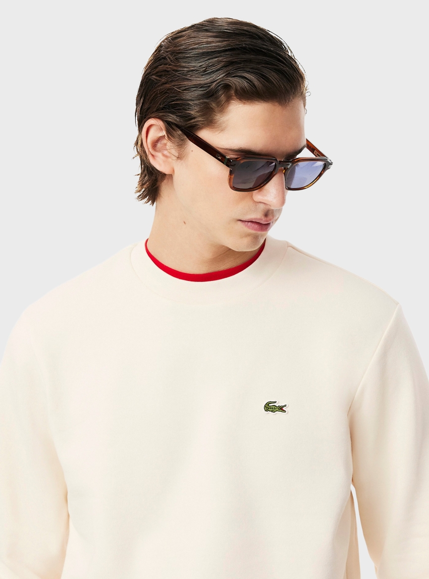 Lacoste Fleece Crew Neck Sweatshirt - Ecru