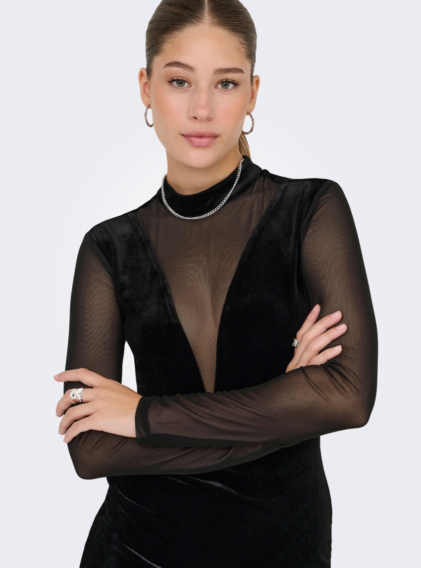 Only Smooth Mesh Mix Short Dress - Black