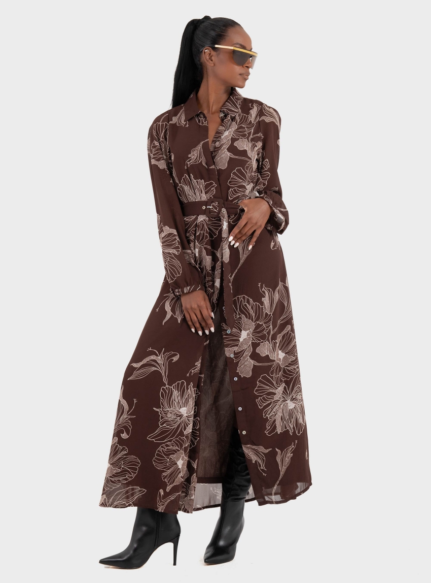 Only Star Buckle Shirt Dress - Brown
