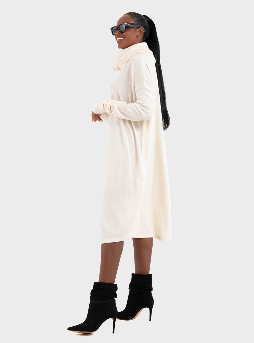 Ioanna Kourbela 'Innermost' Longsleeve Dress With High Collar - Ecru