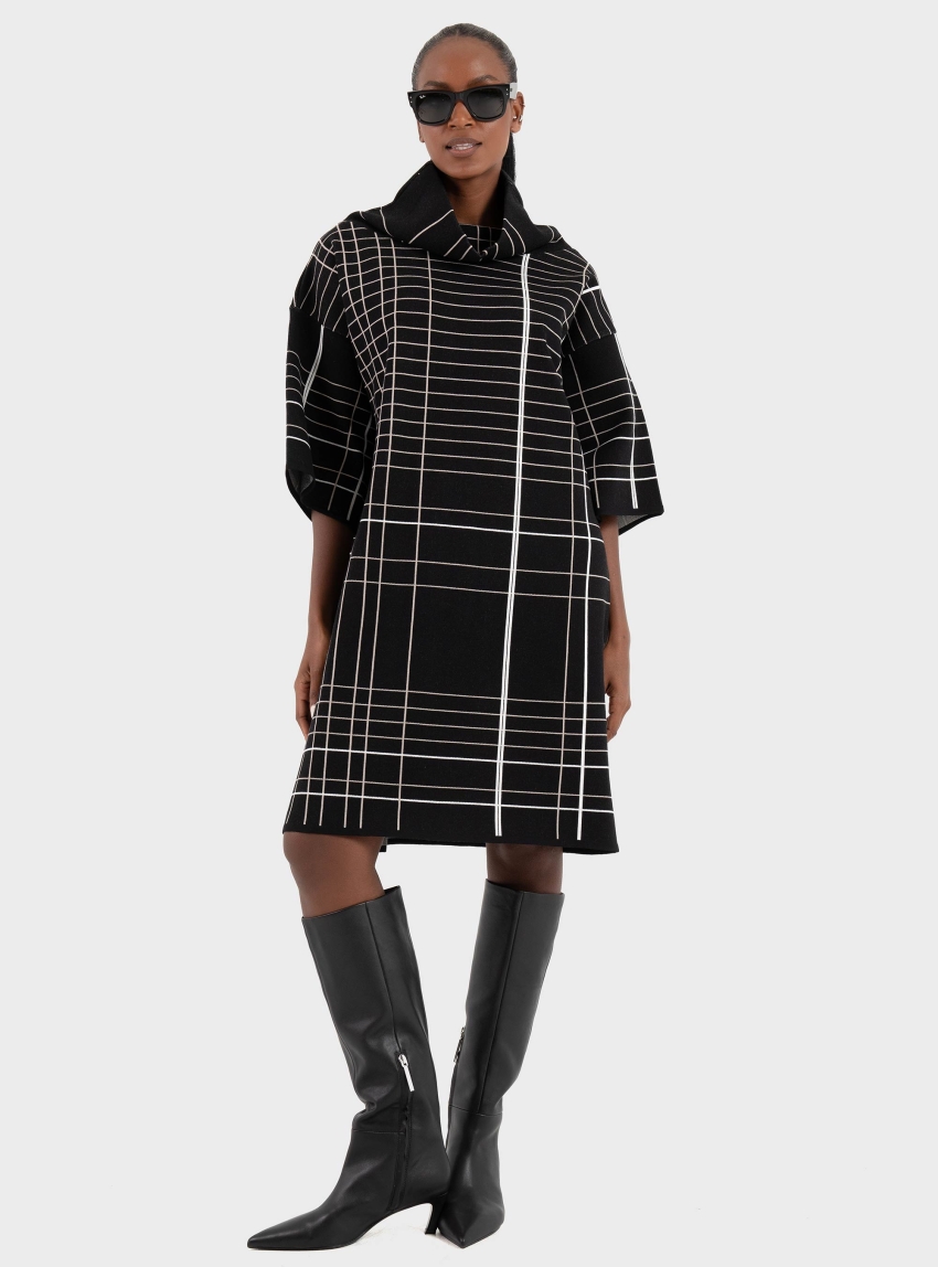 Ioanna Kourbela 'Inner Armour' Jacquard Knit Oversized Dress
 With High Neck - Black