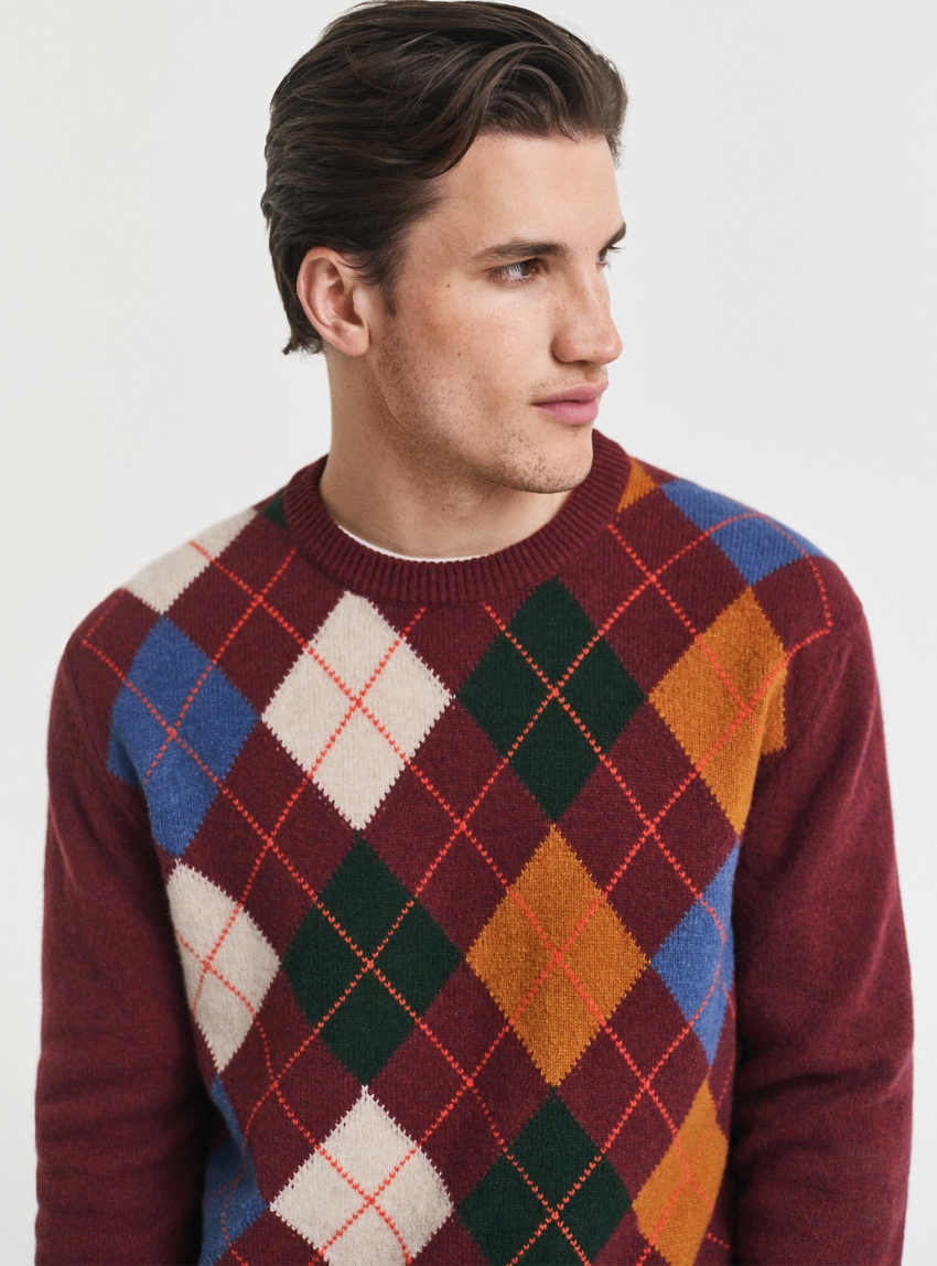 Gant Argyle Crew Neck Sweater - Red