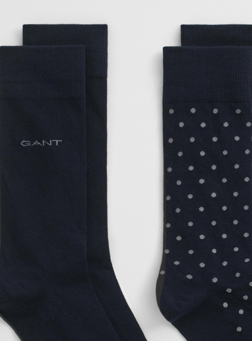 Gant 2-Pack Dot & Solid Socks - Navy