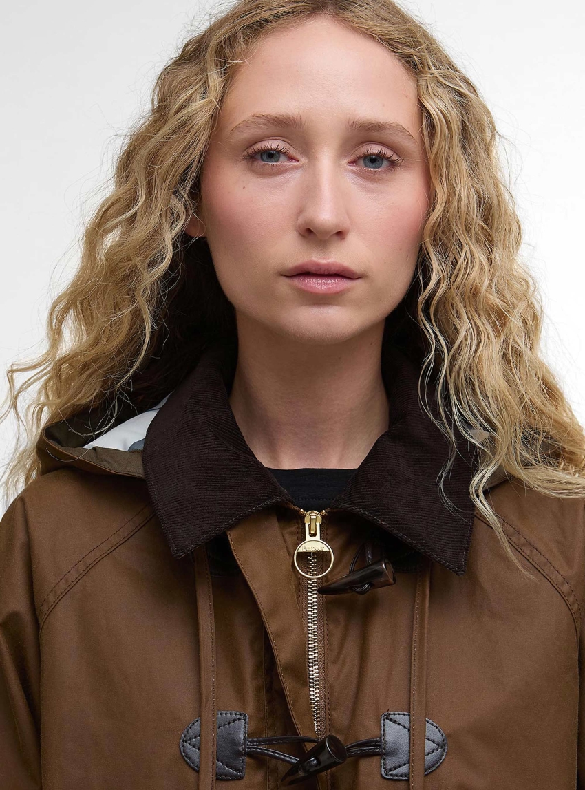 Barbour Myra Waxed Duffle Coat - Rust Brown