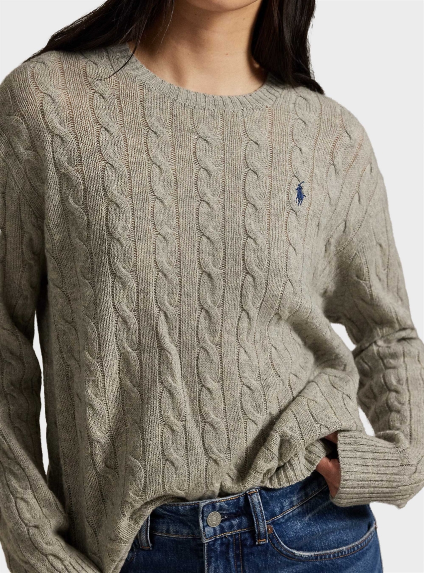 Polo Ralph Lauren Cable Wool-Cashmere Crewneck Sweater - Light Grey Melange