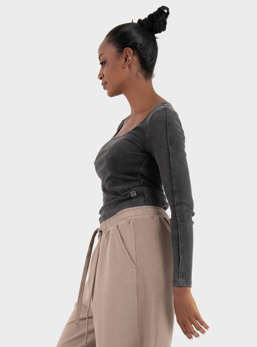 Dirty Laundry Scoopneck Rib Longsleeve - Washed Black