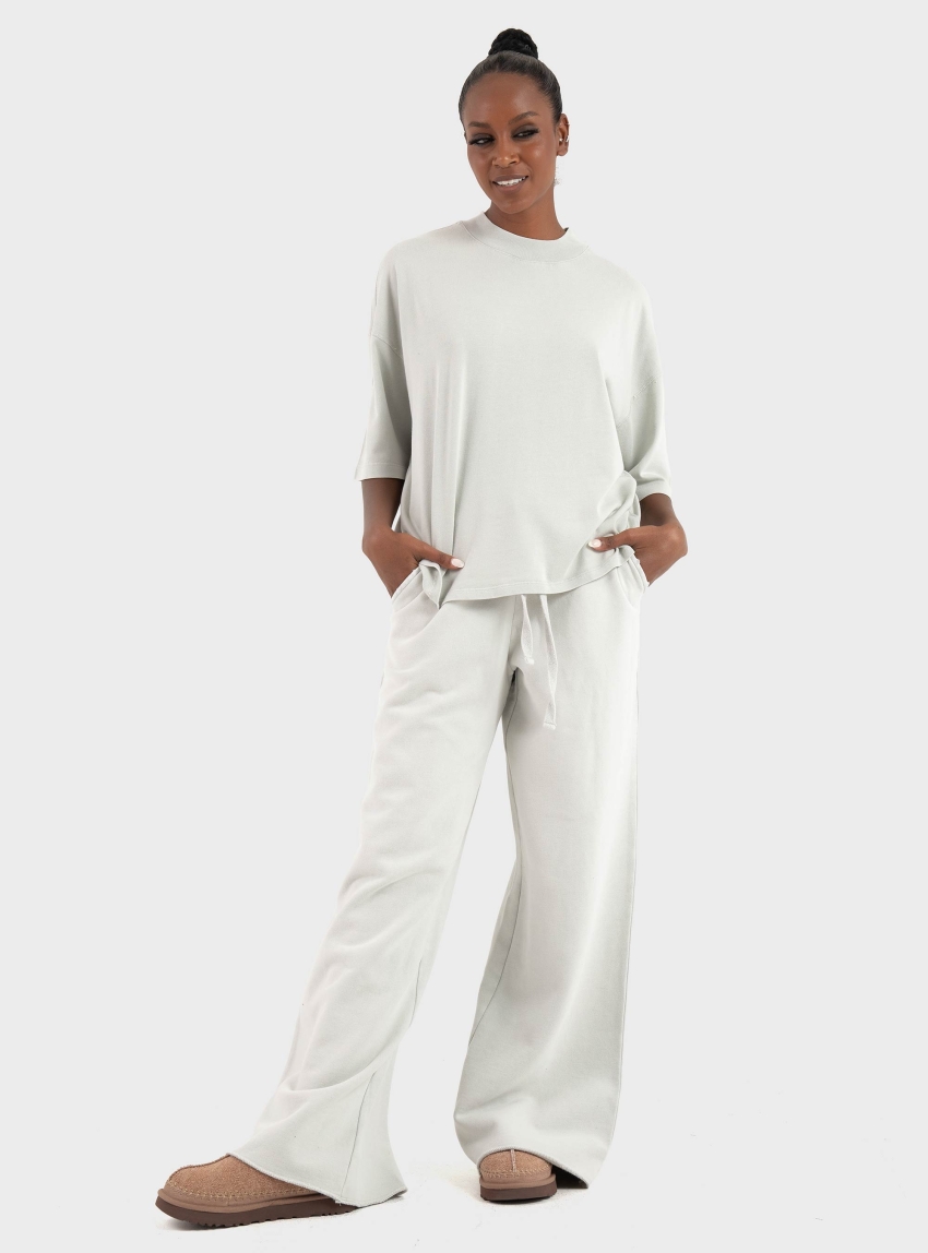 Dirty Laundry Wideleg Sweatpants With Raw Edges - Beige