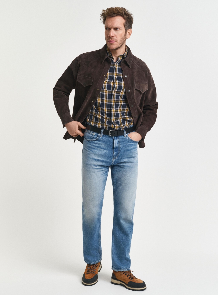 Gant Regular Fit Checked Windblown Flannel Shirt - Blue