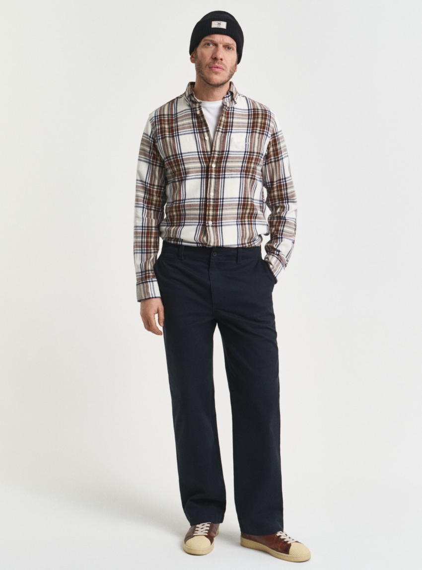 Gant Regular Fit Windblown Flannel Check Shirt - Cream