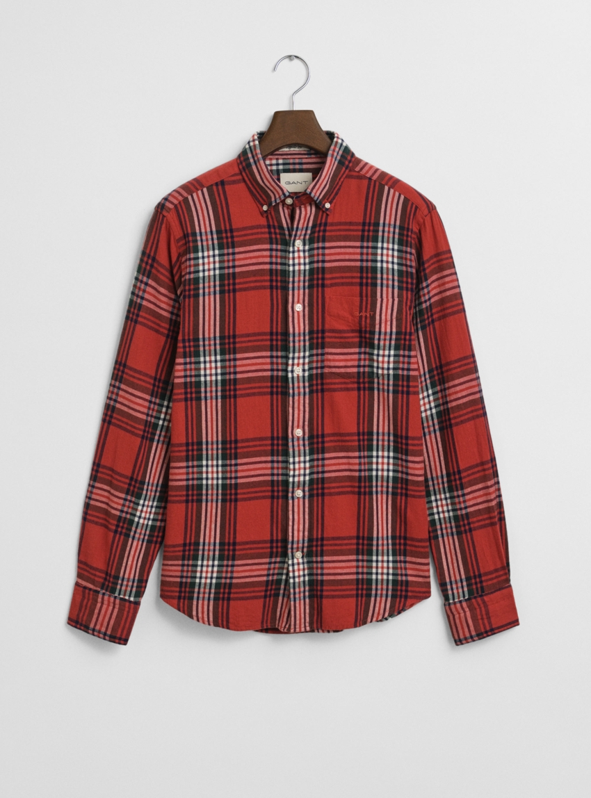 Gant Regular Fit Windblown Flannel Check Shirt - Red