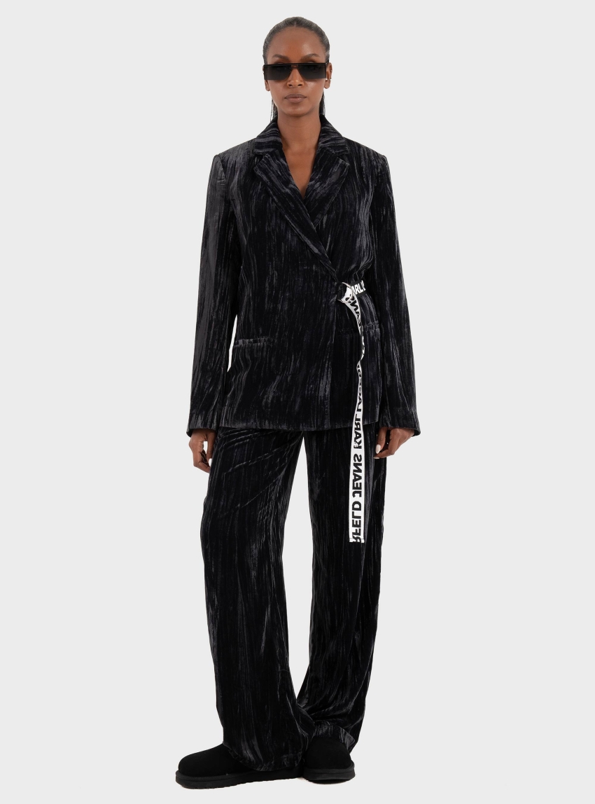 Karl Lagerfeld Jeans Velvet Sweatpant Wide Leg - Black