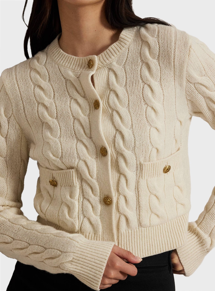 Polo Ralph Lauren Cable Wool-Cashmere Cardigan - Cream